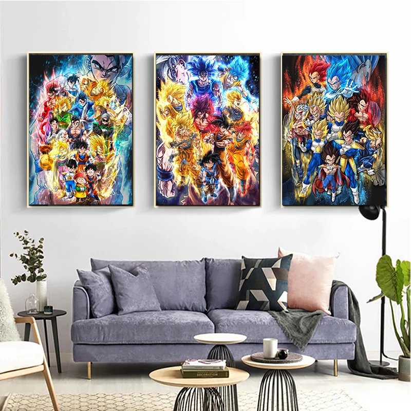 Dragon Ball Cartaz De Lona Imprimir Imagem Goku Vegeta Mural Impressões De  Arte De Parede Criança Decoração Do Quarto Sala De Estar Home Decor Cuadros  - AliExpress