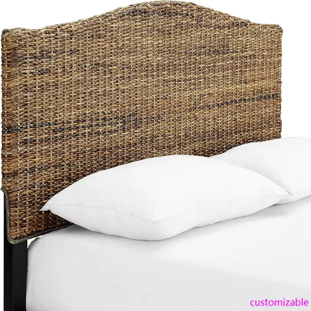 Serena Handwoven Natural Fiber Rattan Bed Headboard, Banana Leaf, Queen