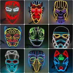 Glowing Cosplay Anime Mask Cartoon Characters Scary Monsters Ferocious Animals Luminous LED Neon Mask For Halloween Carnival