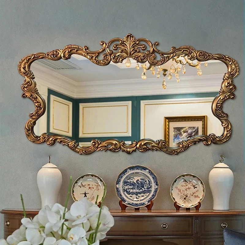 European Vintage Mirror Odd Shape Gold Border Large Bathroom Mirror Antique Aesthetic Espelho Para Banheiro Bathroom Fixtures