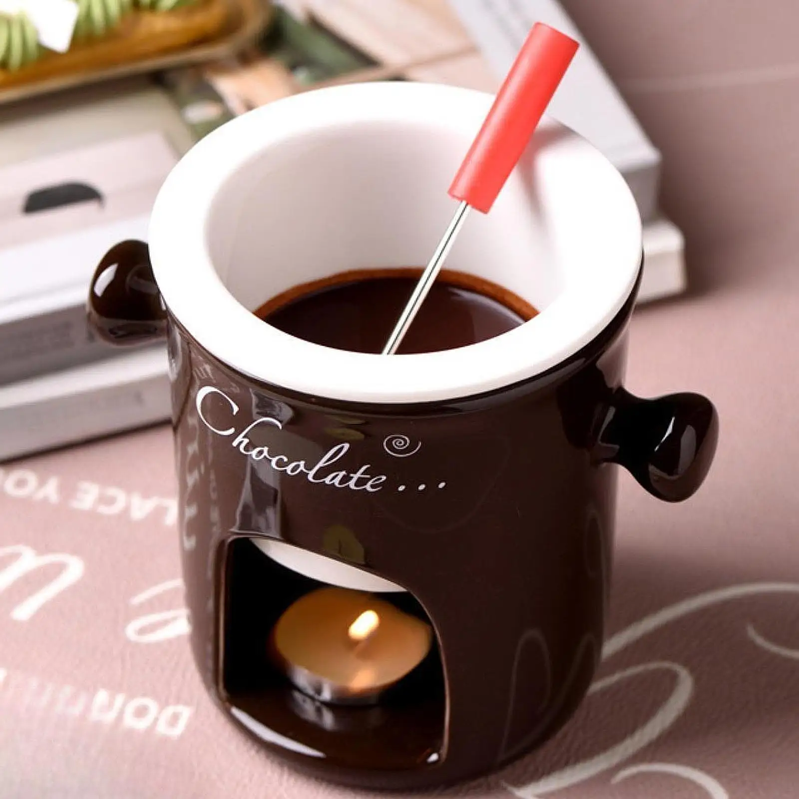 130ml/280ml Ceramic Chocolate Fondue Mug Cheese Butter Warmer