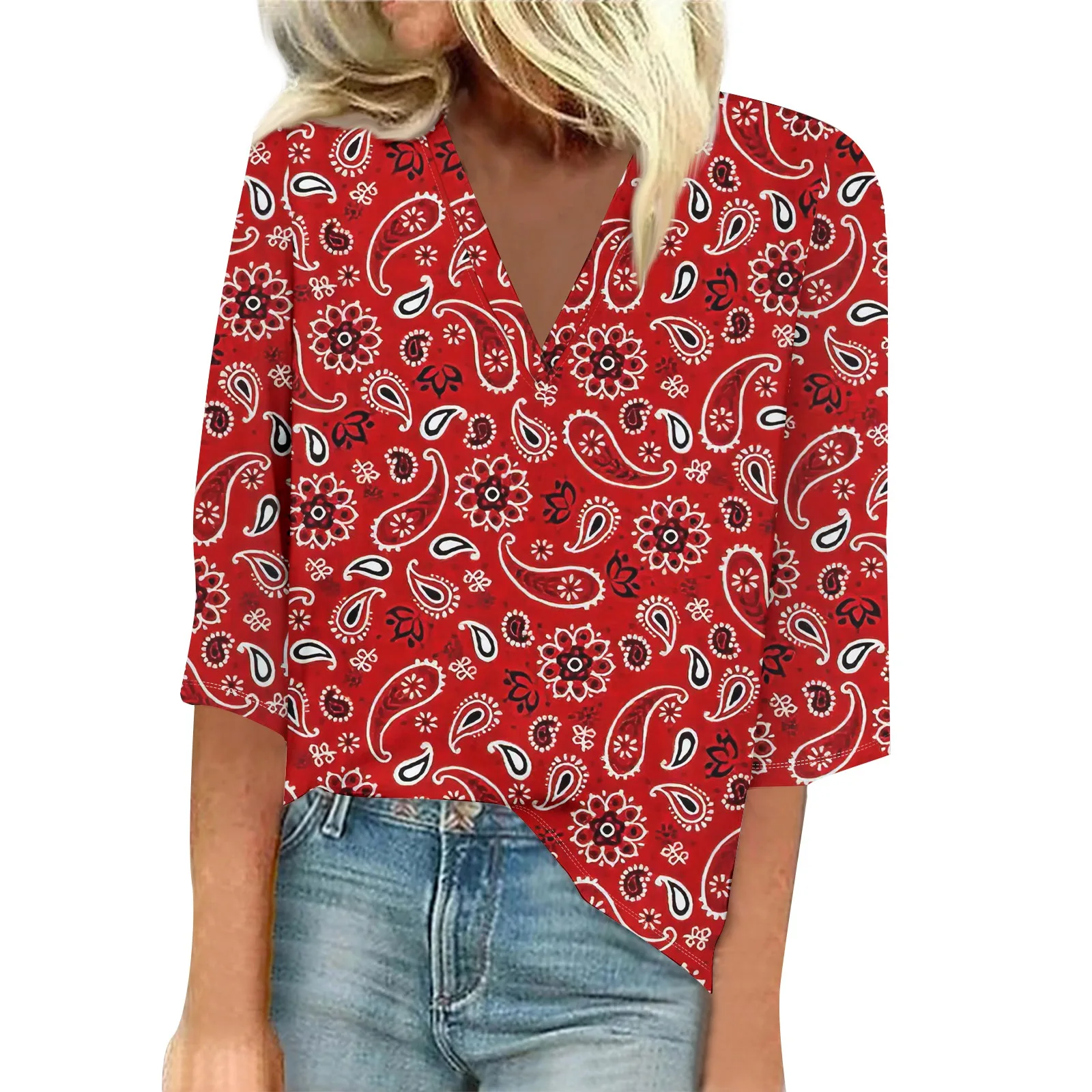 

Women'S Shirt Blouse Casual Loose Shirts V Neck Tops New Shirt Top Print Tops T-Shirts Tee Short Sleeve 3/4 Sleeve Print