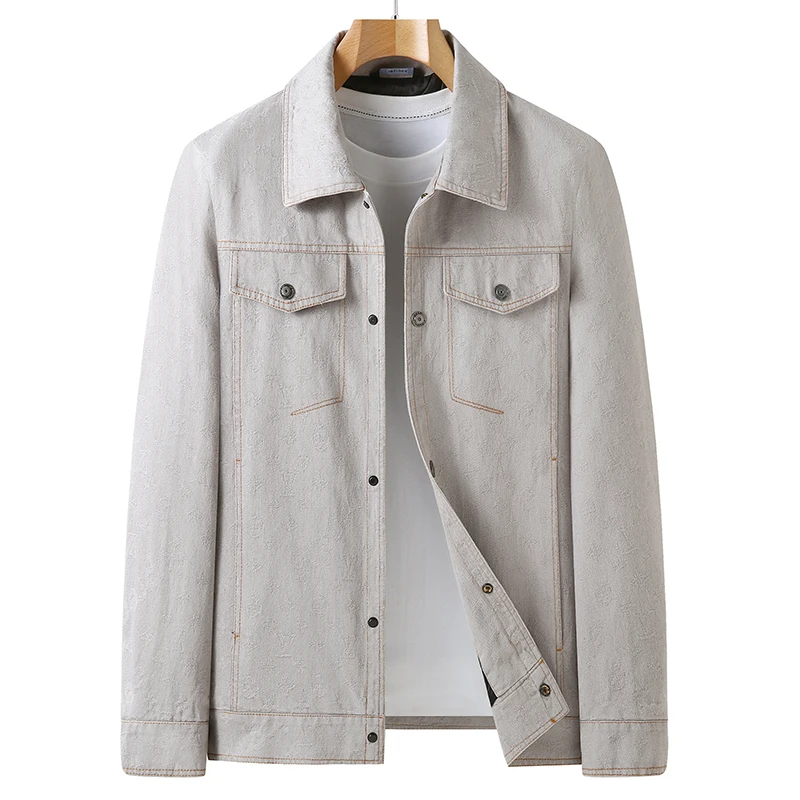 Plus Size Autumn New Men's Cotton Denim Jacket Fashion Jacquard