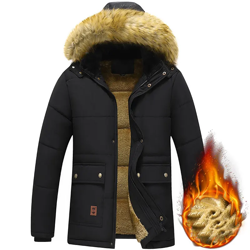 Thick Warm Winter Parka Men Fleece Hooded Men Winter Jacket Coat Retro Cargo Jackets Mens Plus Size 8XL Velvet Warm Coat