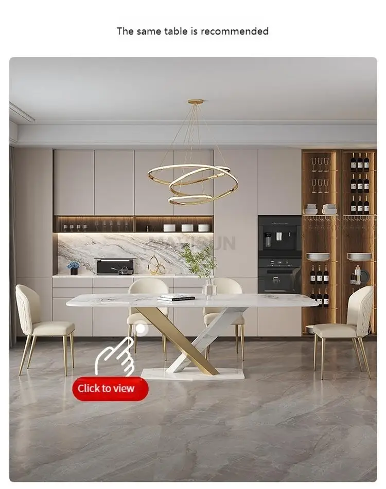 Description Picture 5 of itemCenter Kitchen Table In Rectangle Marble Desk Top Floor Console Golden Finish 6 People Luxury Dining Table Mesa Home Furniture