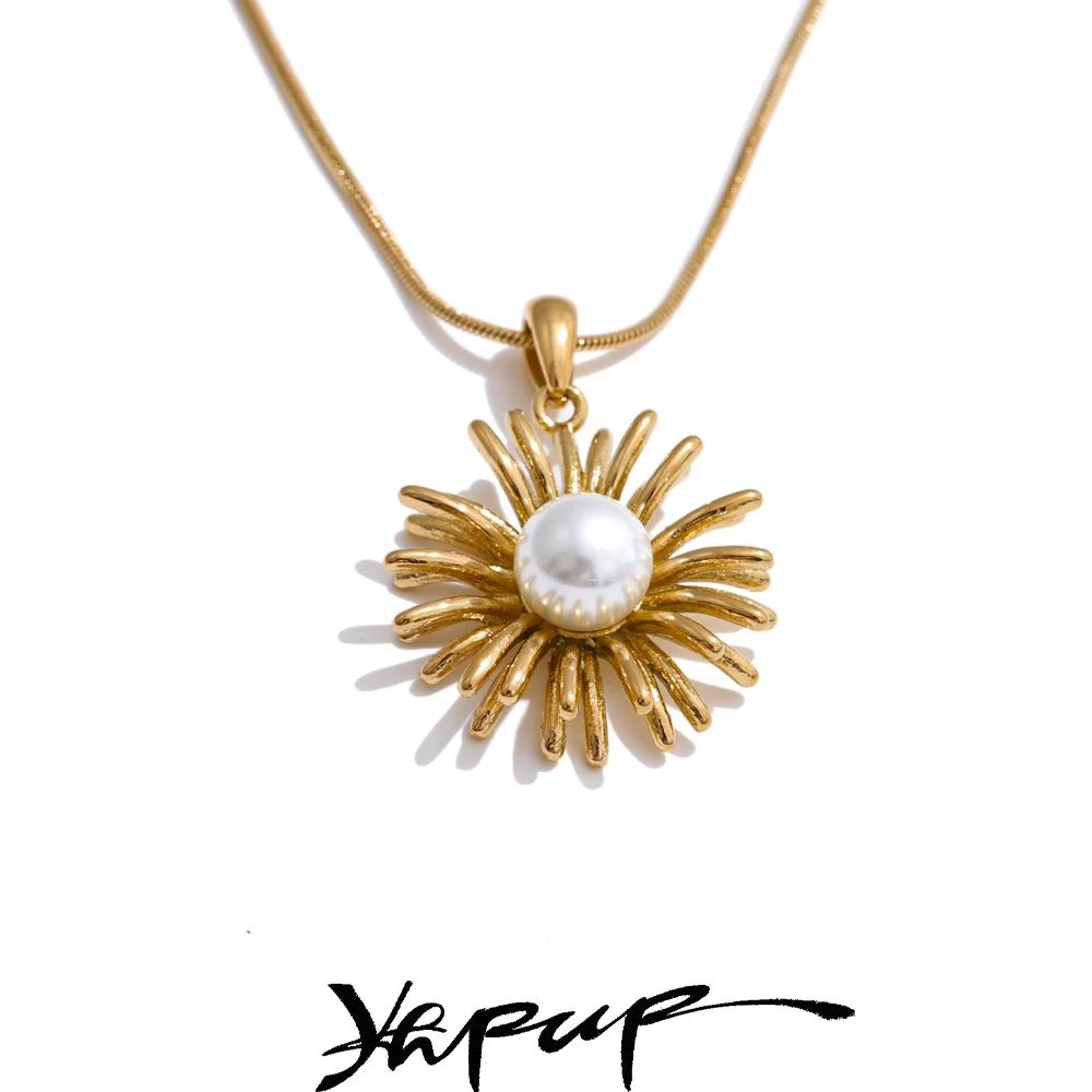 Yhpup Simulated Pearls Necklace Summer 316L Stainless Steel