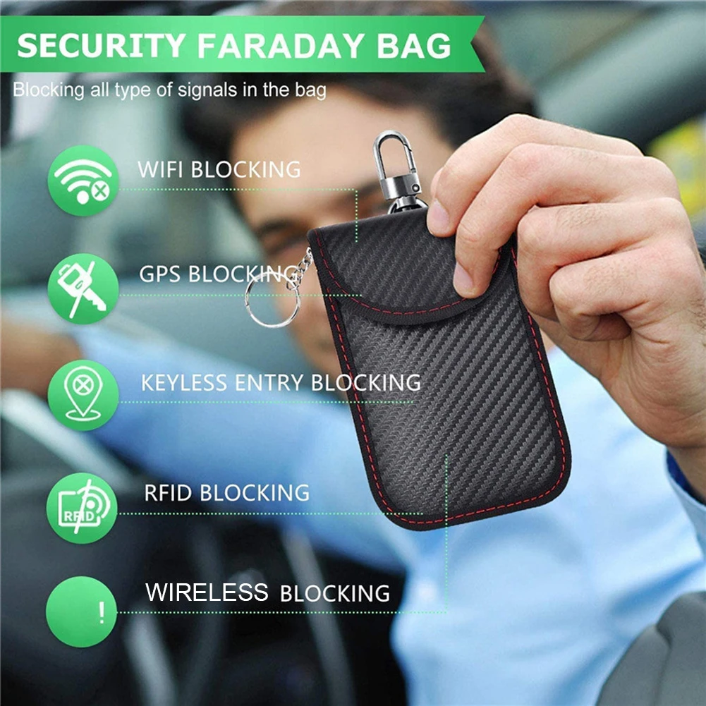 Premium Car Key Signal Blocker Pouch - Leather Anti-Theft RFID Shielding Bag