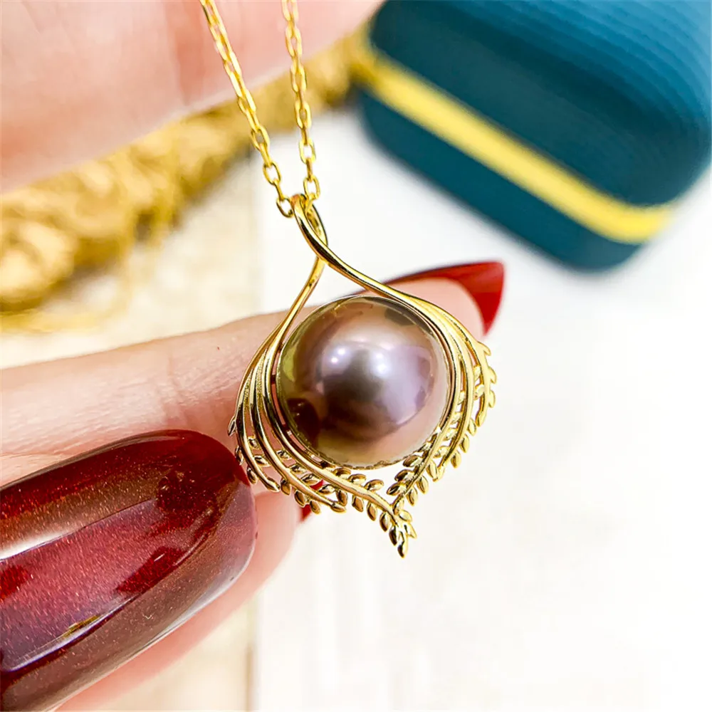 

DIY Pearl Accessories S925 Sterling Silver Pendant Empty Holder K Gold Jade Necklace Pendant with 11-12mm Beads