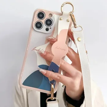 SoCouple Neck Wrist Strap Landyard Case For Redmi Note 11 12 13 9 8 10 Pro 9A 9C 9T 10C 12C Abstract Crossbody Phone Holder Case