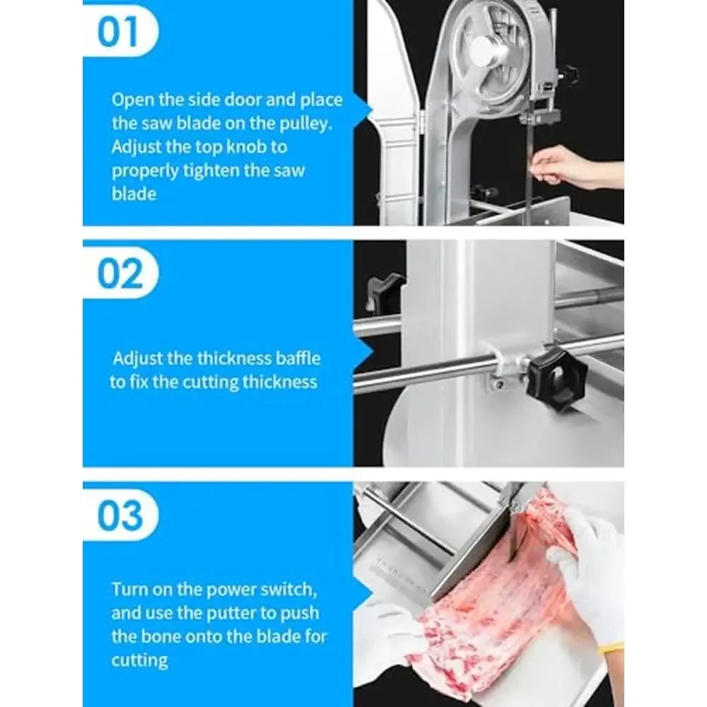 Electric Bone Saw Cutter 1500W 2.6HP 110V Commercial Meat Band Butcher Cutting Machine Adjustable Thickness 0.8-5.9" Meat Bone