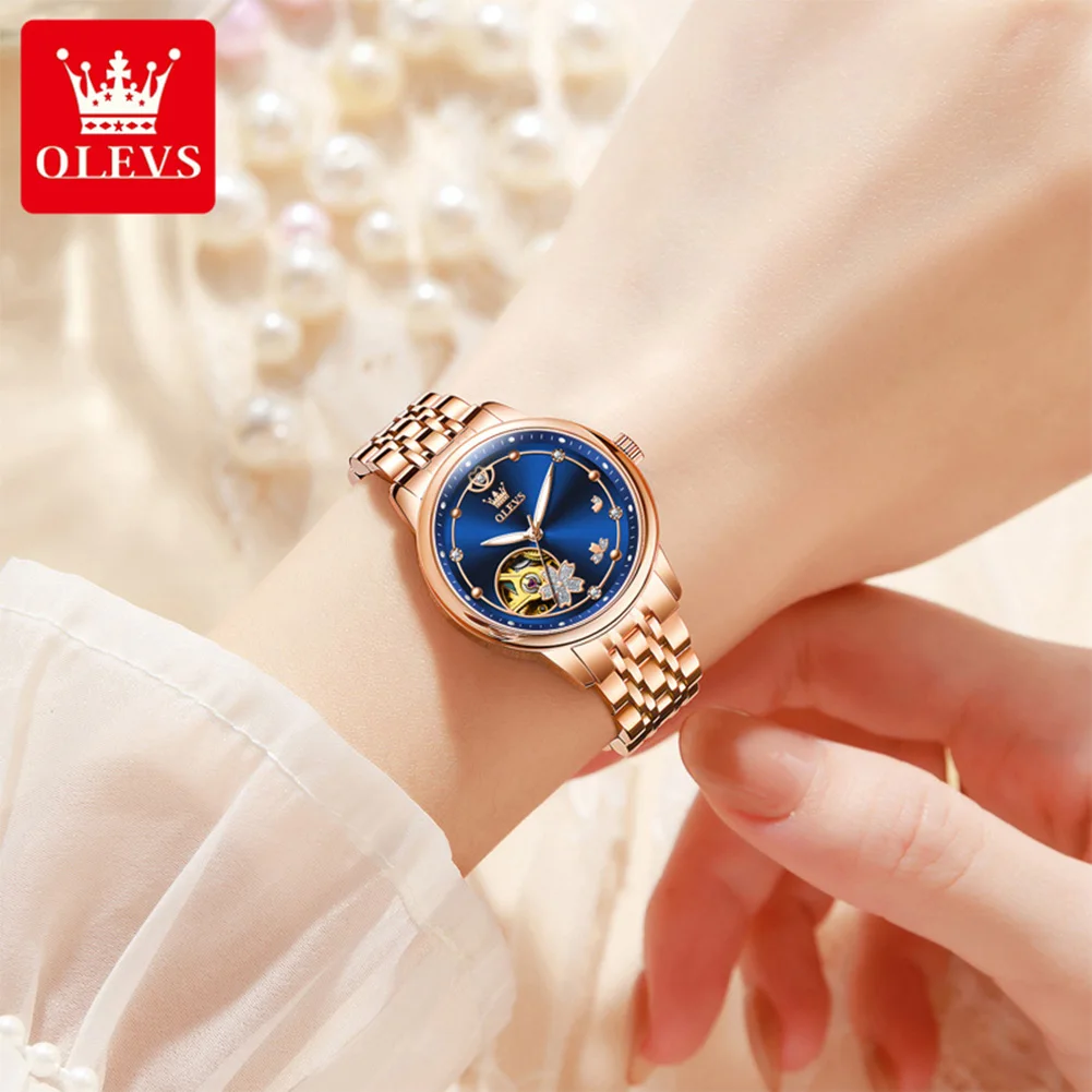 OLEVS 6732 Woman Watch Luxury Original Mechanical Watch For Women Top Brand Hollow 30M Waterproof Ladies Automatic Wristwatch