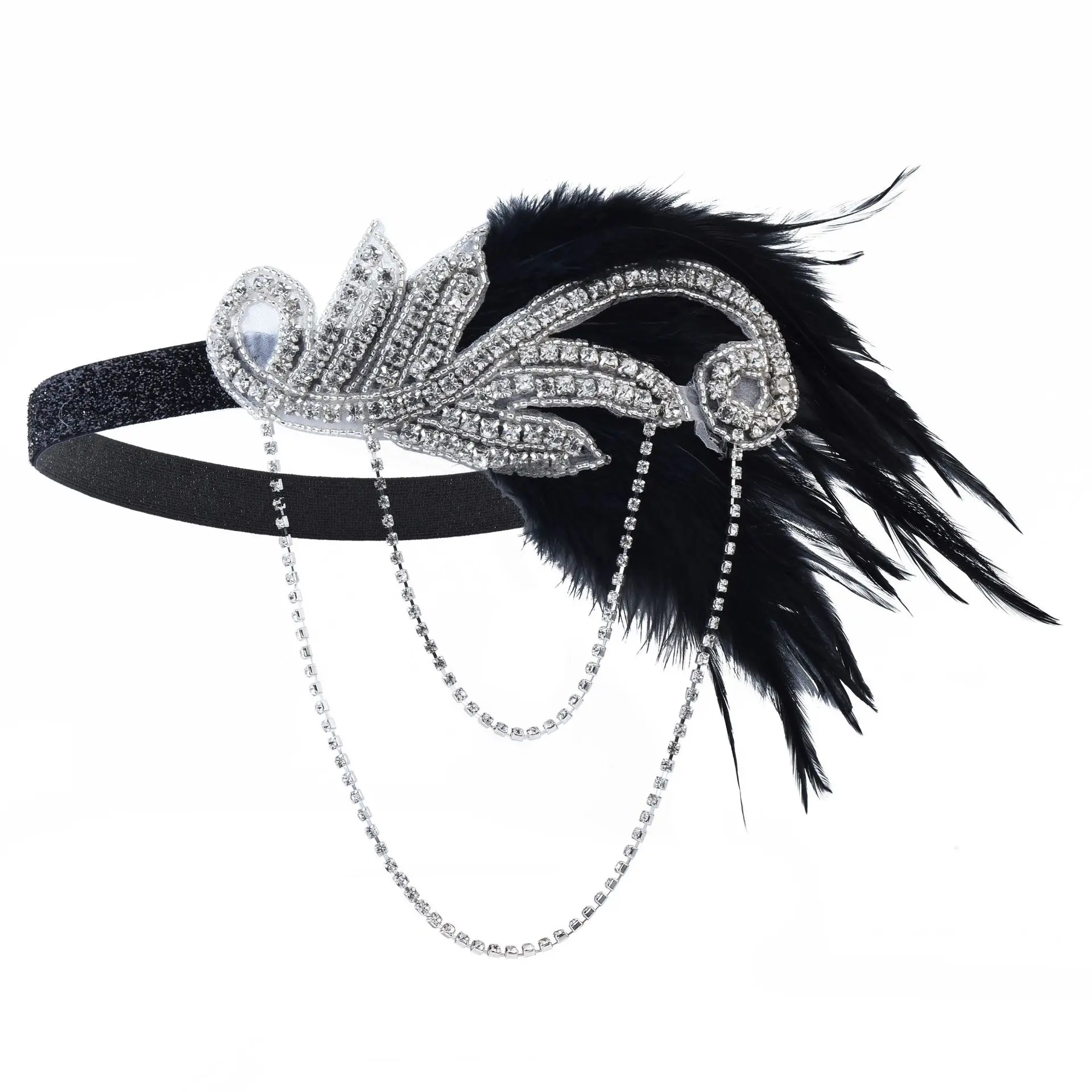 1PCS 1920s Flapper Dress Accessories Retro Party Props GATSBY CHARLESTON Headband Feather Band for Wedding Flapper Girl Band