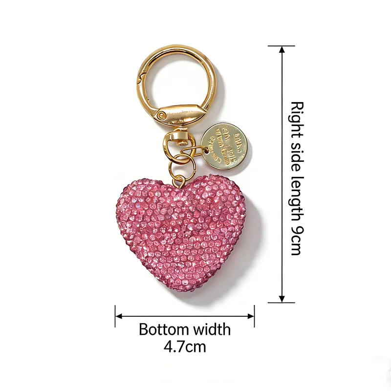 Glamorous Pink Heart Crystal Rhinestone Keychain Charm