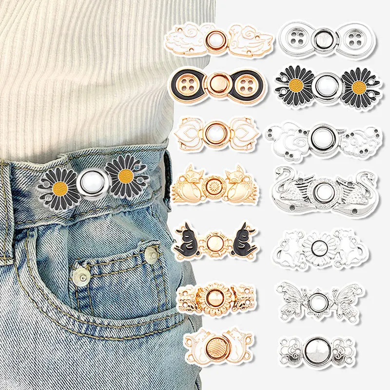 1sets Nail-free Waist Buckle Jeans Closing Artifact Invisible Adjustable Button Removable Detachable Pant Tighten Sewing Tool