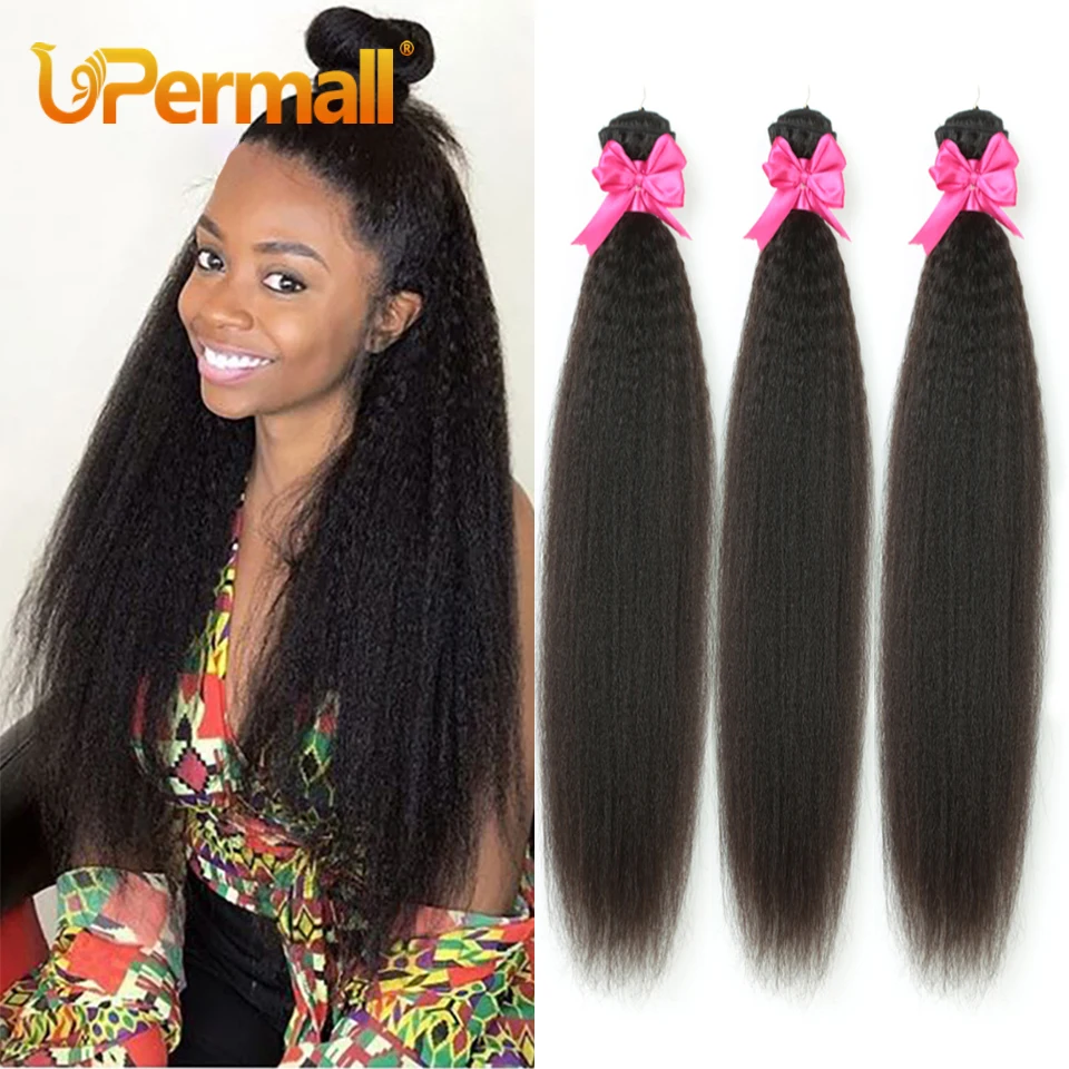 

Upermall Soft Kinky Straight Human Hair Bundles 1/3/4 Yaki Deals 8-30 Inch 100% Brazilian Remy Weave For Women Natural Color 10A