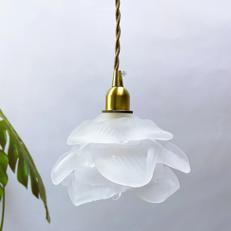 

French Petal Glass Chandelier, Brass Bar, Home Stay, American Retro Bedroom, Bedside Lamp