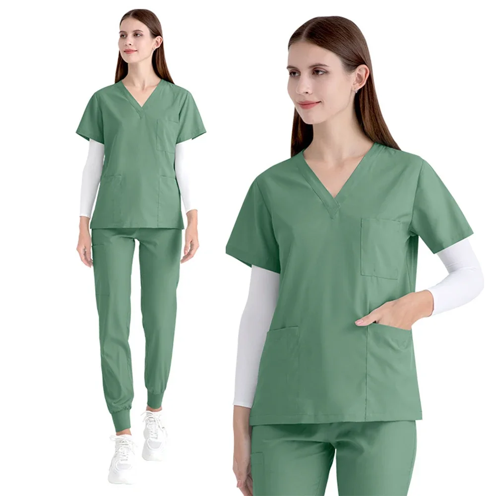 

Платье для операционной с коротким рукавом и V-образным вырезом, блузка, комбинезоны, униформа медсестры, медицинская униформа