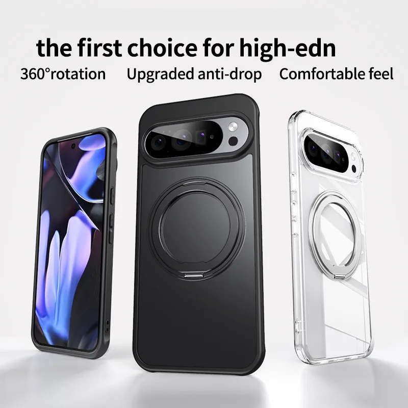 Magnetic 360° Rotating Phone Case with Ring Holder and Frosted Clear Cover
