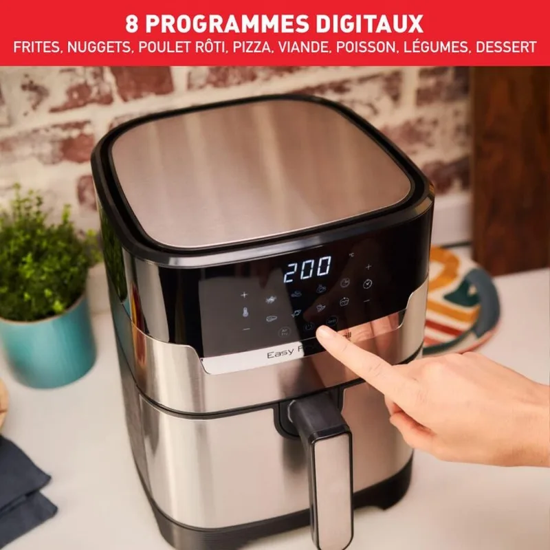 Moulinex Friteuse sans huile XL + gril, 4,2 L, 6 personnes, 8 programmes,  Température réglable, Timer, Air fryer, Frites, Grillades, Poulet rôti,  Easy Fry & Grill Digital 2-en-1 EZ505810 