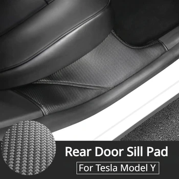 Rear Door Sill Pad for Tesla Model Y 2021-2024 Anti Kick Dirt Threshold Strip PU Leather Protective Cover Car Inner Hidden Pads 1