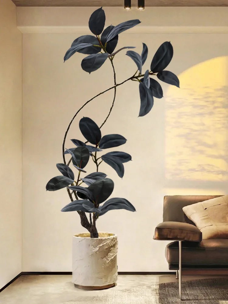 

ornaments next to the TV cabinet high-end luxury simulation rubber tree entrance black diamond decorative ornaments