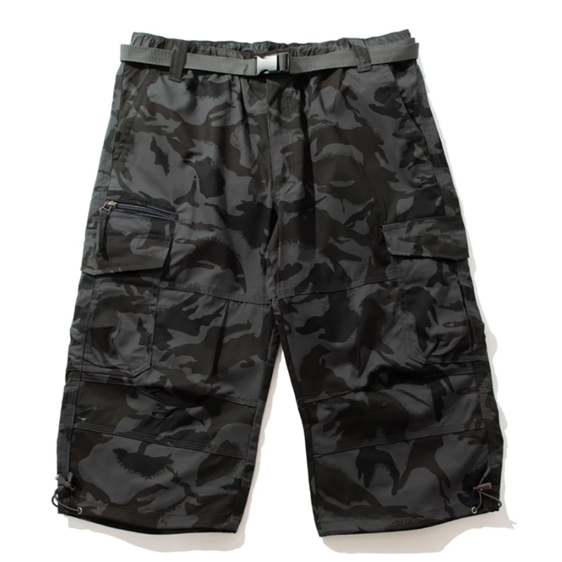 Multi Pocket Casual Shorts Men's Summer Beach Shorts Solid Color Work Cargo Pants Men's Casual Multi-Pocket 7/10 Pants