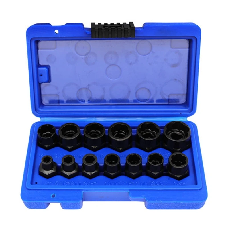 13Pcs Impact Damaged  Nut Screw Remover Extractor Socket Tool  Removal Drop Shipping 13pcs impact damaged bolt nut screw remover extractor socket tool kit removal set bolt nut screw removal socket wrench