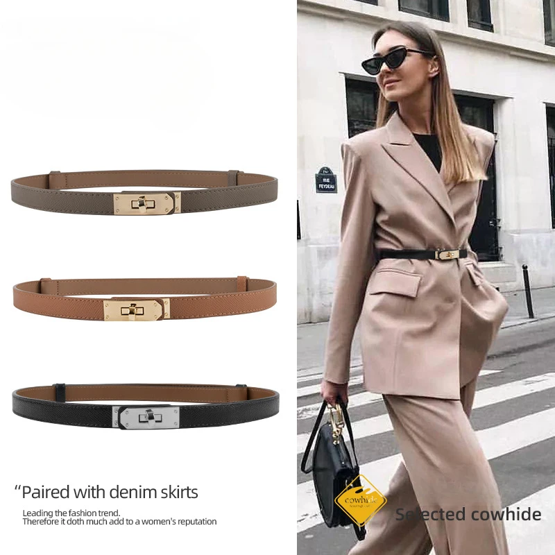 

Hot New Belt Ladies High Sense 1.8cm Women Fine Leather Versatile Waist Girdle Leather Belt with Dress 2024 Fashion Decoration