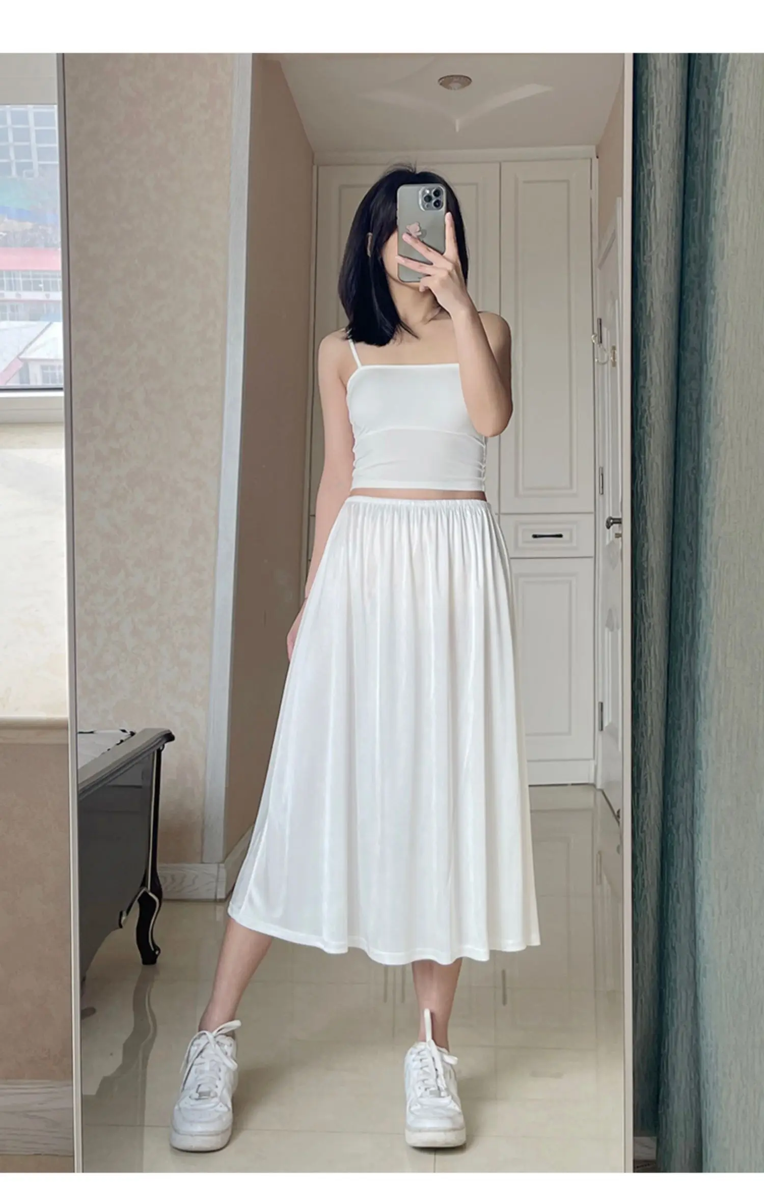 Bottoming Skirt Lining for Dress Inner Petticoat Mid Length 30-80cm Safety Underskirt Elastic Waist Basic Underdress Transparent