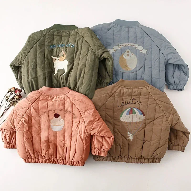 Toddler Baby Boy Girl Jackets Winter Autumn Long Sleeve Embroidery Fleece Cotton Kids Coats Outerwear Children Clothing