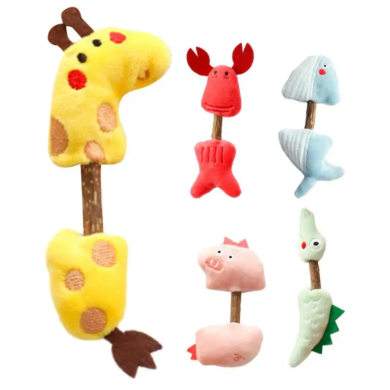 

Cat Teething Toys Animal Shape Removable Silvervine Chew Stick Polygonumm Biting Relaxing Portable Kitten Toy For Cleaning Teeth