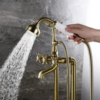 ก๊อกน้ำอ่างอาบน้ำแบบตั้งพื้น สีทองเงา/ทองขัดเงา สไตล์โบราณคลาสสิก 4