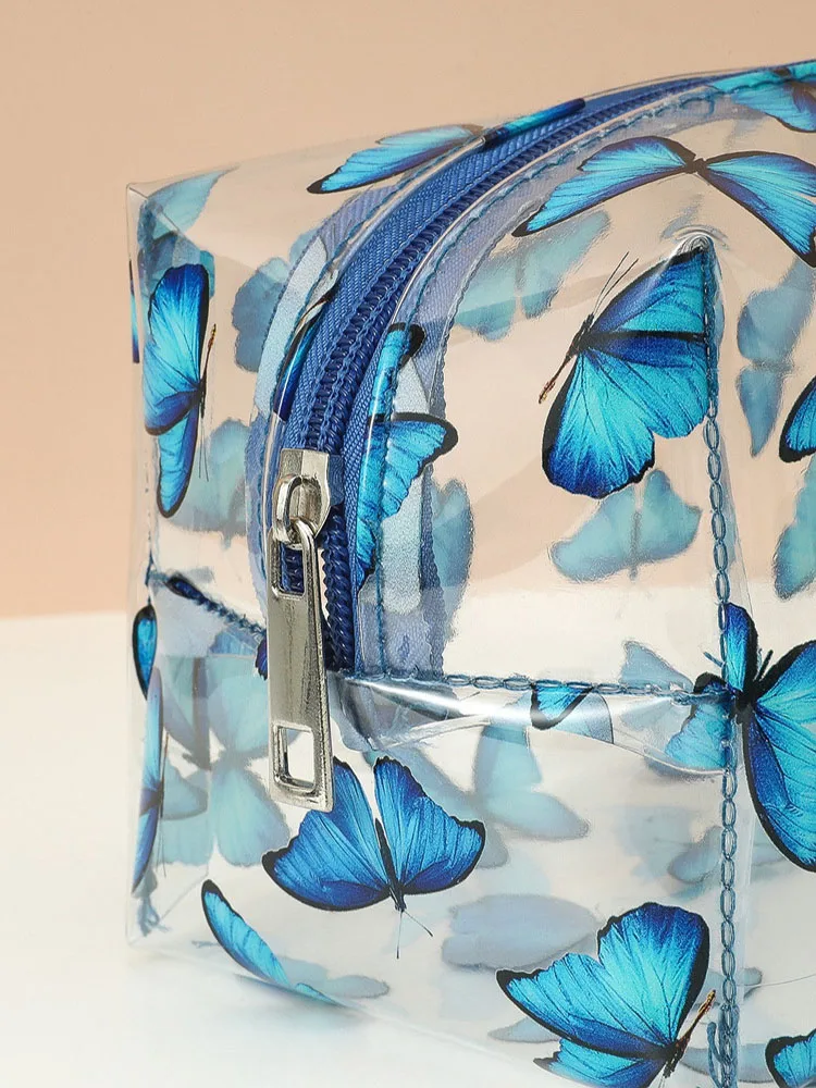 Butterfly Avocado Cosmetic Bag PVC Women Zipper Clear Makeup Bags Case Travel Make Up Organizer Storage Bath Toiletry Wash Bag 3