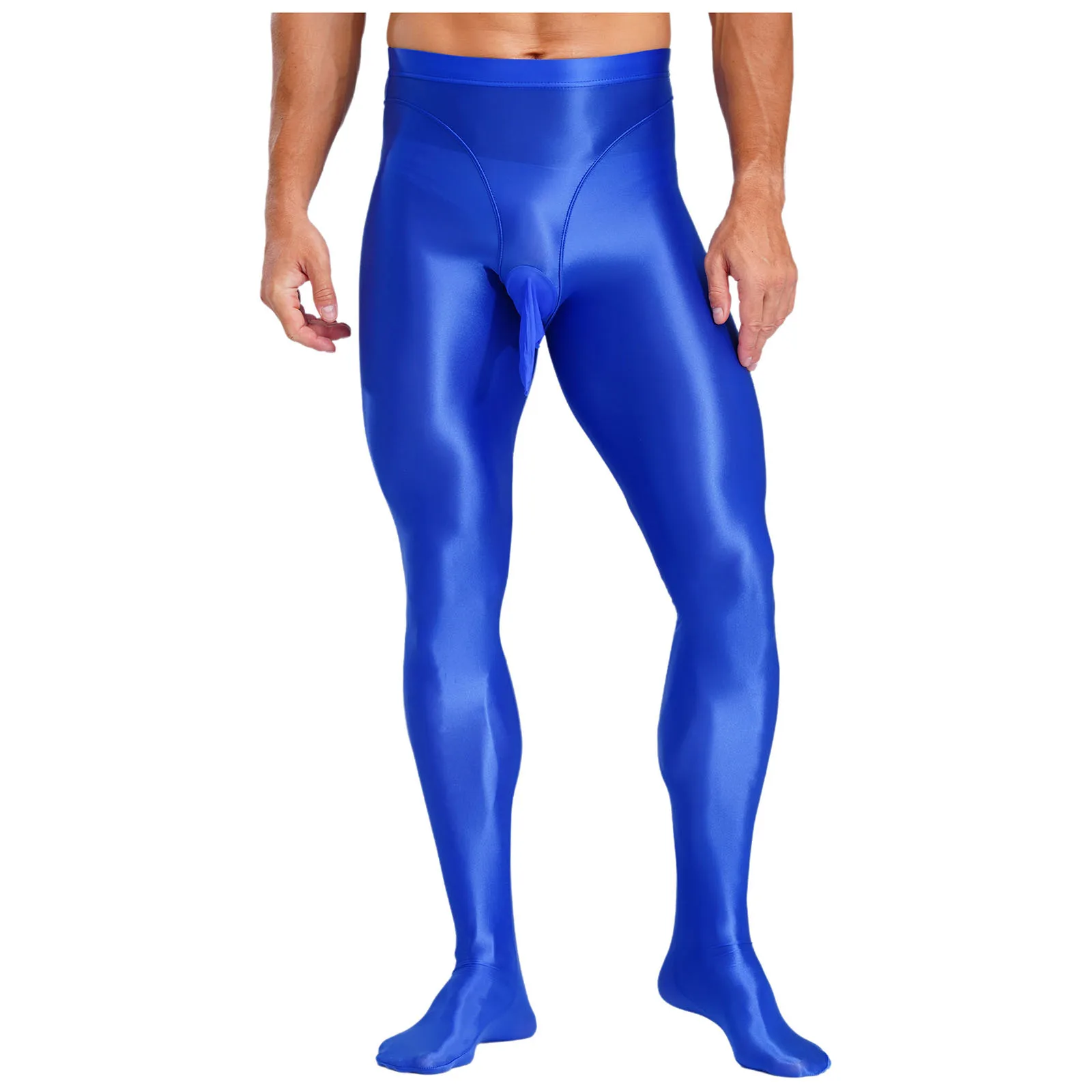 Mens Lingerie Sexy Sheer Pantyhose Stocking Bulge Pouch Footed Tights Glossy Silky Stockings Dance Yoga Workout Underwear Pants