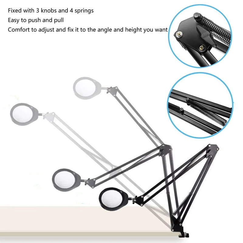 3 Colors Mode LED Magnifying Glass with Light 10X 20X Magnifier Lamp 5'' 5.5D Lens For Reading,Repair,Close work magnifying glass light