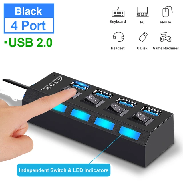 Répartiteur USB 3.0 avec interrupteur pour PC, extenseur de ports  multiples, adaptateur d'alimentation USB 4/7, HUB 3.0, HUB 2.0 - AliExpress