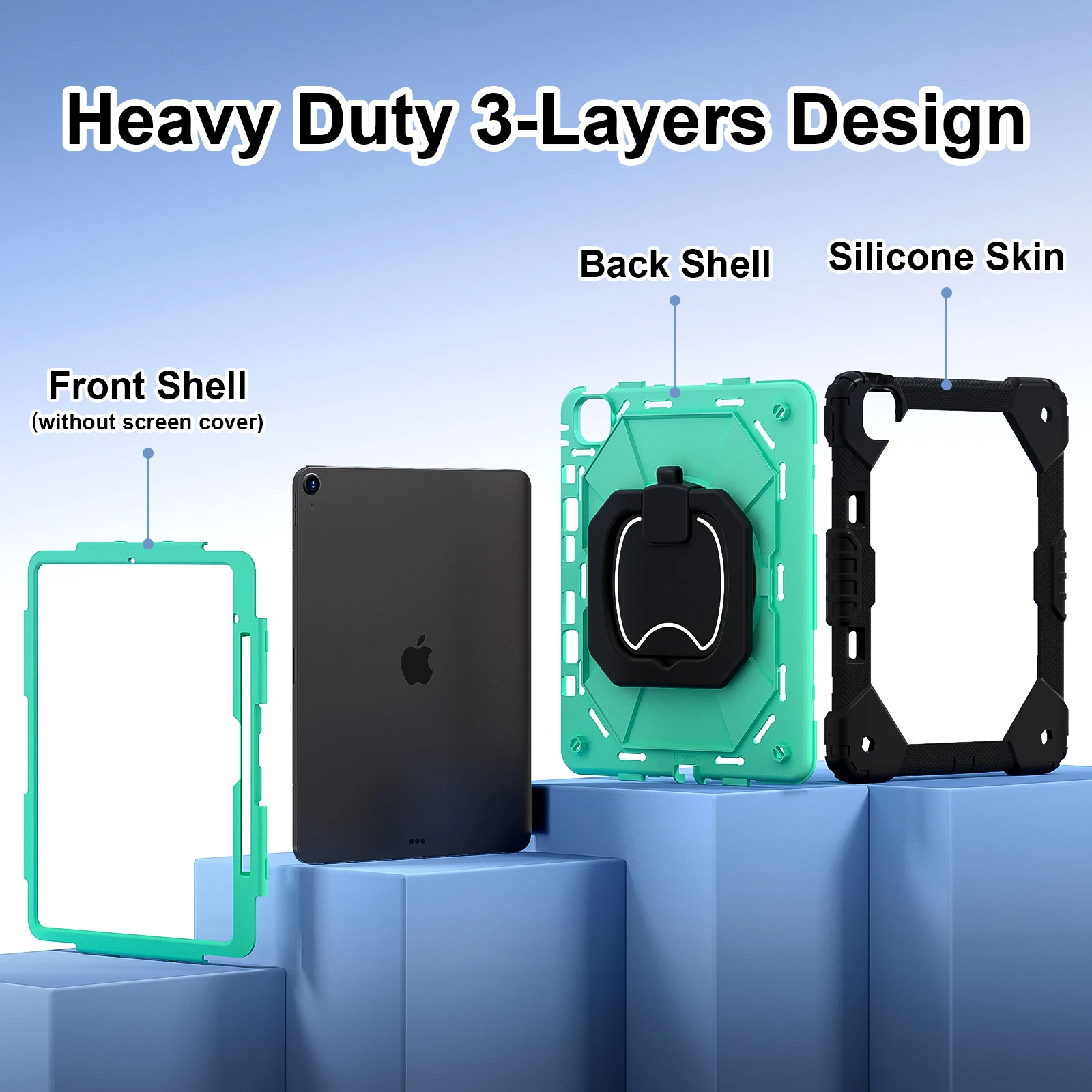 Durable Shockproof Tablet Case with Built-in Kickstand & Shoulder Straps