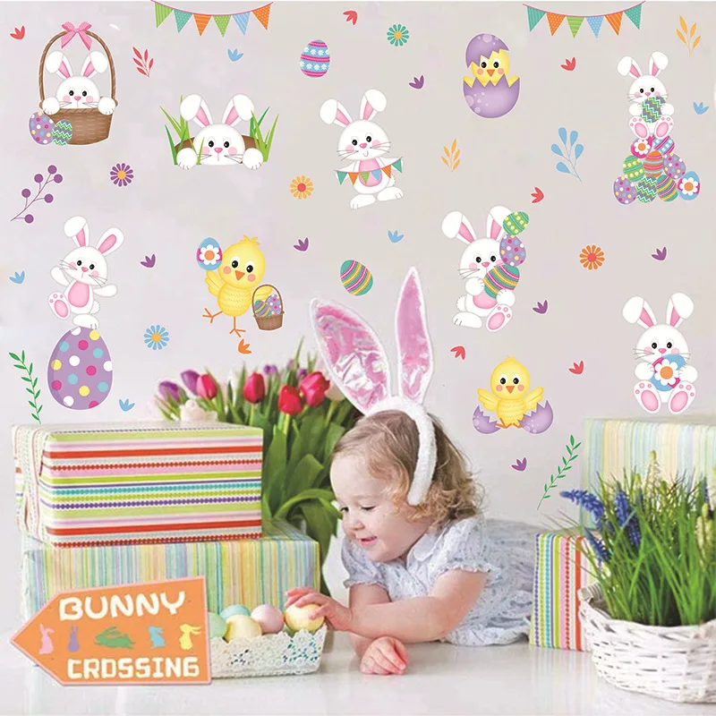 

Easter Bunny Window Sticker Decorations Egg Hunt Games Decals Home Party Ornaments