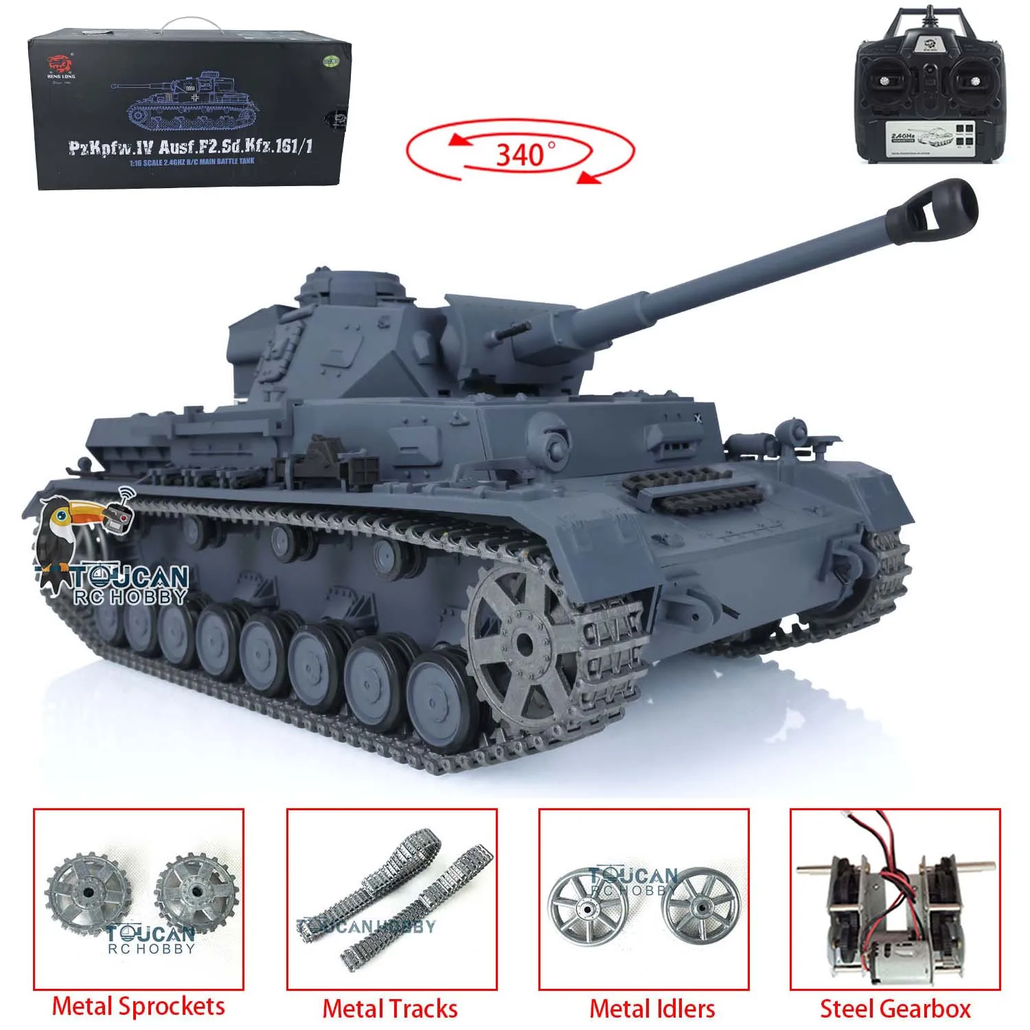 HENG LONG Toys 1/16 TK7.0 German Panzer IV F2 RTR RC Tank 3859 Metal Tracks Steel Motor BB Airsoft Smoke Boy TH17398-SMT4 2
