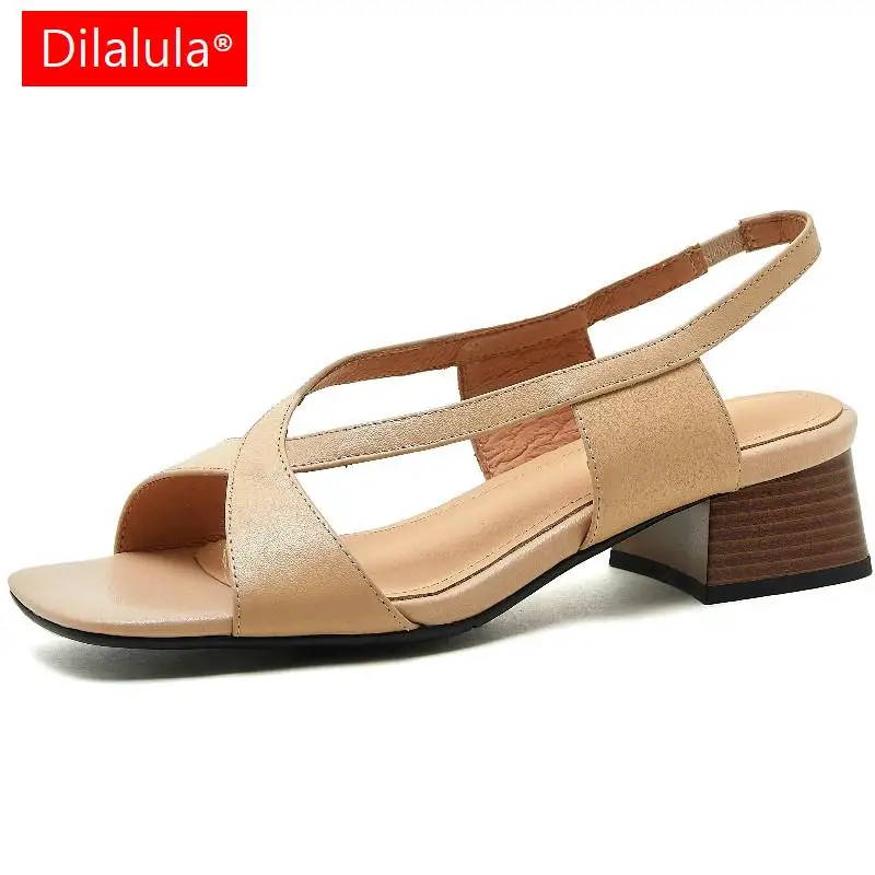

Dilalula 2023 Spring Summer Women Sandals Fashion New Arrival Office Ladies Party Casual Thick Heels Genuine Leather Shoes Woman
