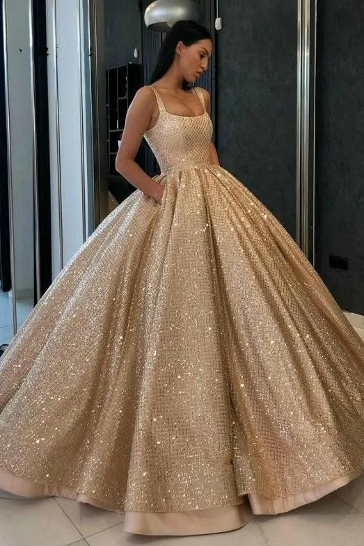 CloverBridal Autumn Girls Floor Length Shining Glitter Gold Quinceanera Dresses Ball Gown vestidos de 15 a&ntilde;os WQ9777