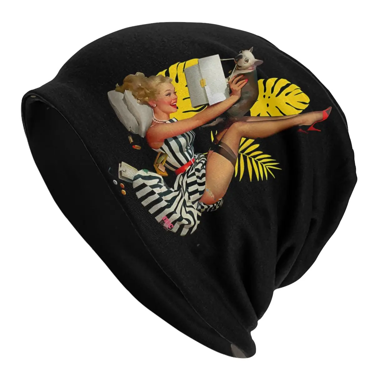 

Vintage Dog Pin Up Girl Unisex Bonnet Thin Running Double Layer Thin Hats For Men Women