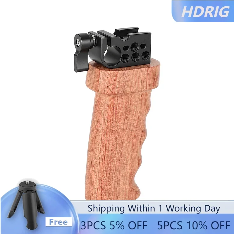 

HDRIG Wooden Handgrip with 15mm Rod Adapter & Shoe Mount For Left- or Right-Hand Use for DSLR /Mirrorless / Video Camera Support