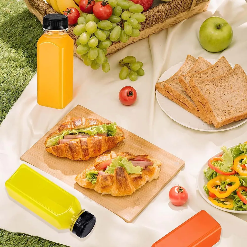 Qyyiguf 8 Pcs 8 Oz Empty Plastic Juice Bottles With Caps,Reusable Clear Bulk Beverage Containers With Tamper Evident Lids For