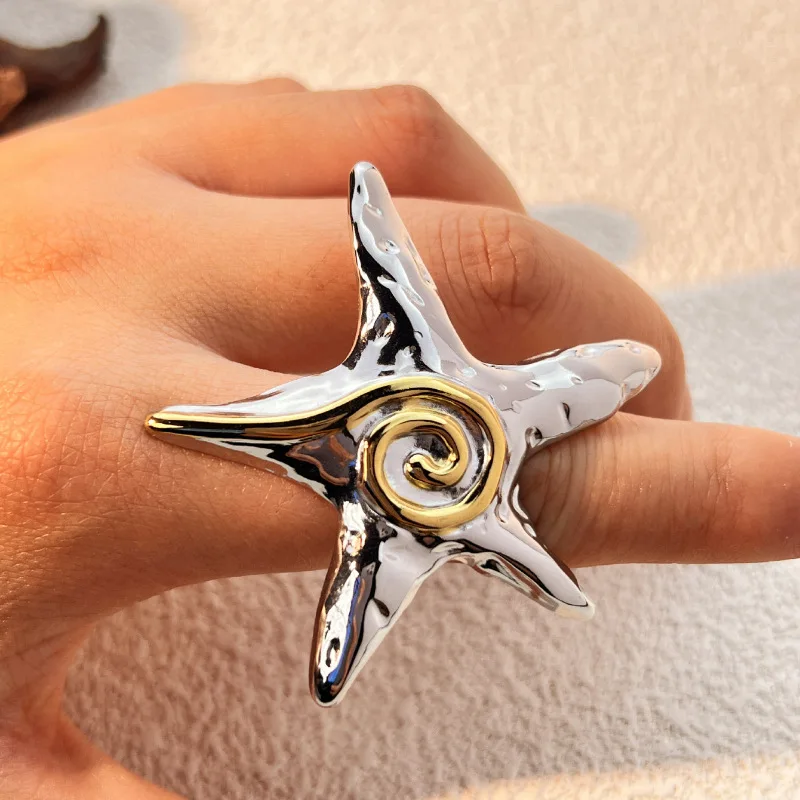 GANPUP 316L Edelstahl Metall Übertriebener Seestern Offener Ring für Frauen Neue Wasserdichte Fingerringe Schmuck Urlaub Geschenke – Detail 3