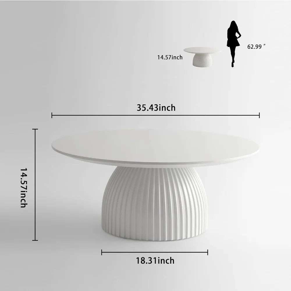 Modern Round Coffee Table, 35.4 inch White Drum Design, Contemporary Minimalist Living Room Table 2