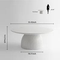 Modern Round Coffee Table, 35.4 inch White Drum Design, Contemporary Minimalist Living Room Table 2