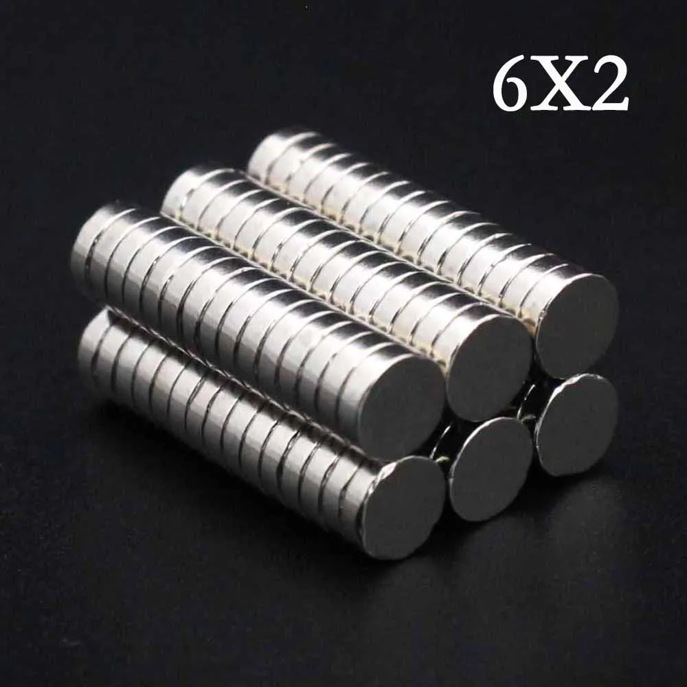 Неодимовый магнит 6x2, 20/30/50/80/100 шт., 6 мм x 2 мм, N35 NdFeB, Круглый сверхмощный сильный постоянный магнит, диск imanes 6*2