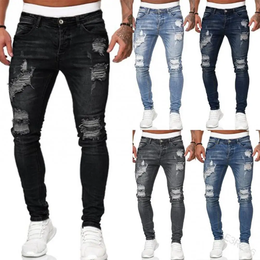 

Men's Jeans 2024 New Casual Pants Ripped Spring And Autumn Sports Jeans Pocket Straight Street Run Vintage Pencil Denim Trouser