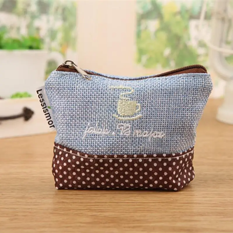 2pcs Rural Style Coin Bag Cotton Creative Canvas Coin Purse Key Case